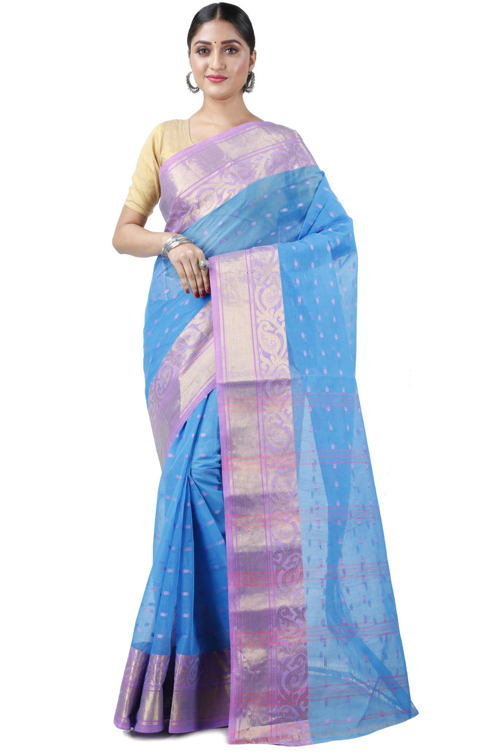 Sky Blue Pure Cotton Sachi Tant Saree (1025)